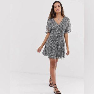 All Saints Ivey Scatter Mini Dress Floral Chiffon V-Neck Tie Button | US 10